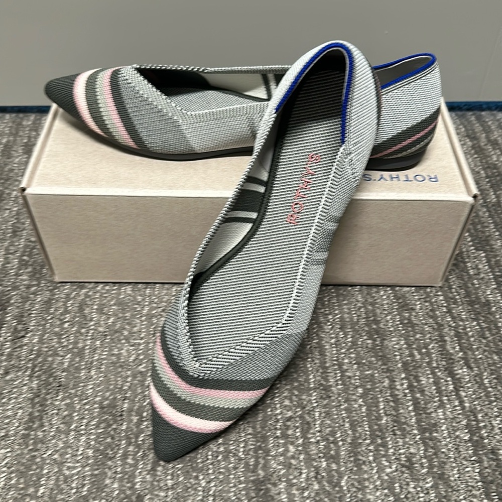 Rothy’s The Point, Grey Inverse Stripe, size 9.5